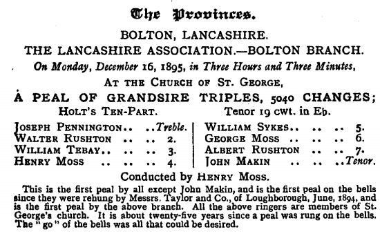 First Peal of Bolton Branch